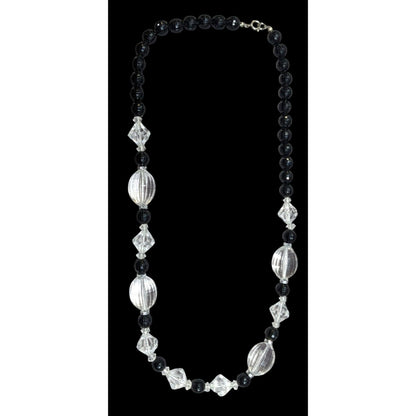 Retro Black And Clear Faceted Beaded Necklace