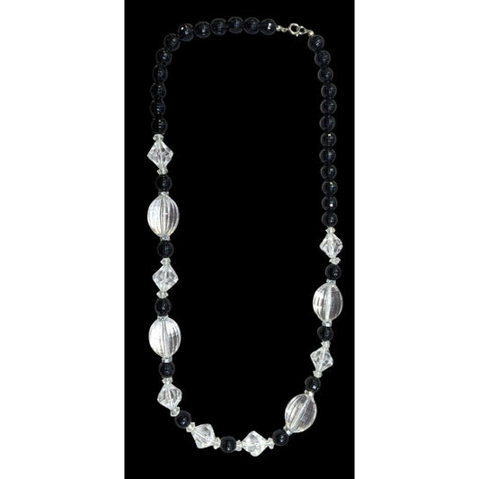 Retro Black And Clear Faceted Beaded Necklace