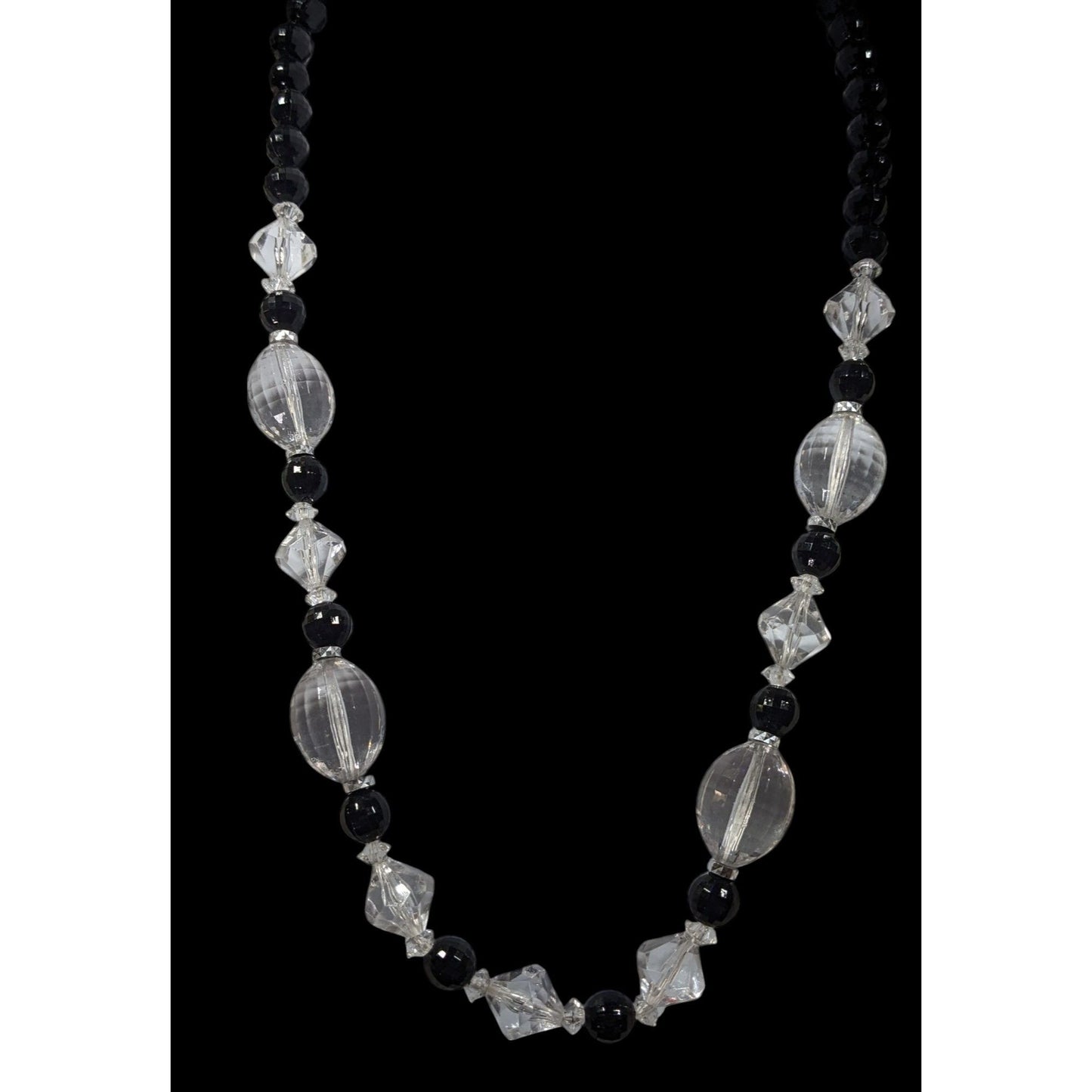 Retro Black And Clear Faceted Beaded Necklace