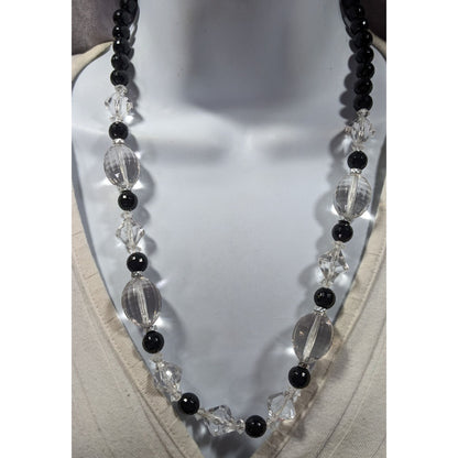 Retro Black And Clear Faceted Beaded Necklace