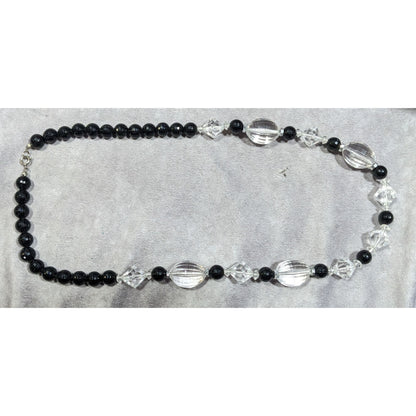 Retro Black And Clear Faceted Beaded Necklace