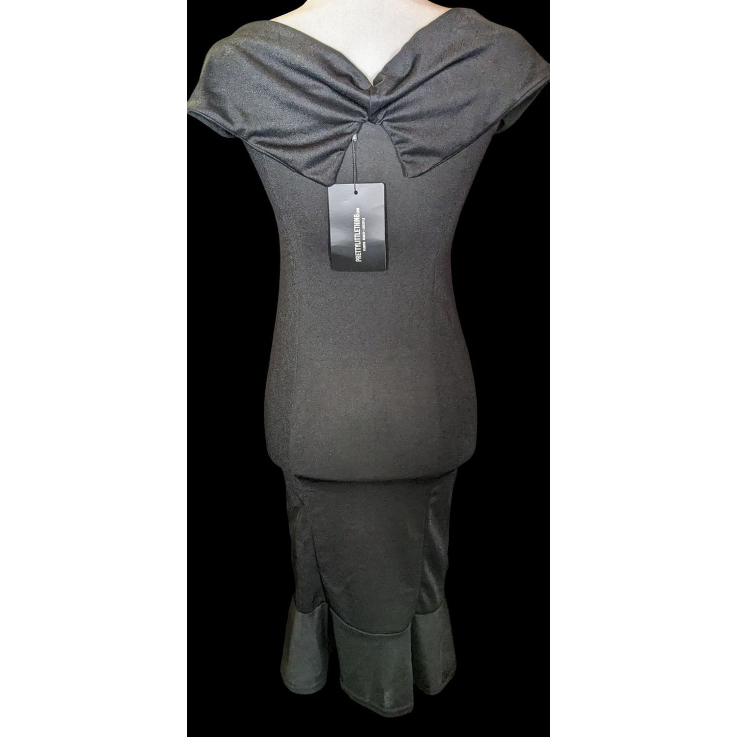 Pretty Little Thing Black Bardot Frill Midi Dress