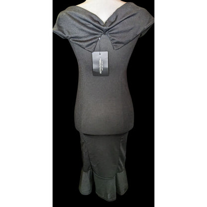 Pretty Little Thing Black Bardot Frill Midi Dress