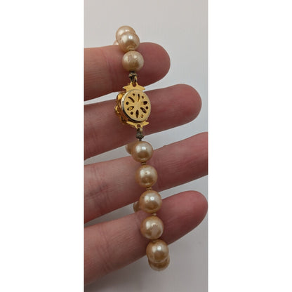 Vintage Japan Faux Pearl Bracelet Floral Box Clasp Gold Cream Elegance