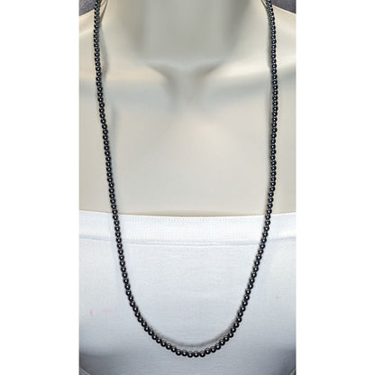 Hematite Beaded Necklace Long 27 Inches Polished Gemstone Jewelry