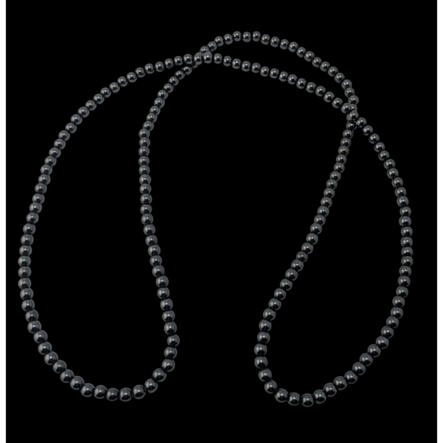 Hematite Beaded Necklace Long 27 Inches Polished Gemstone Jewelry