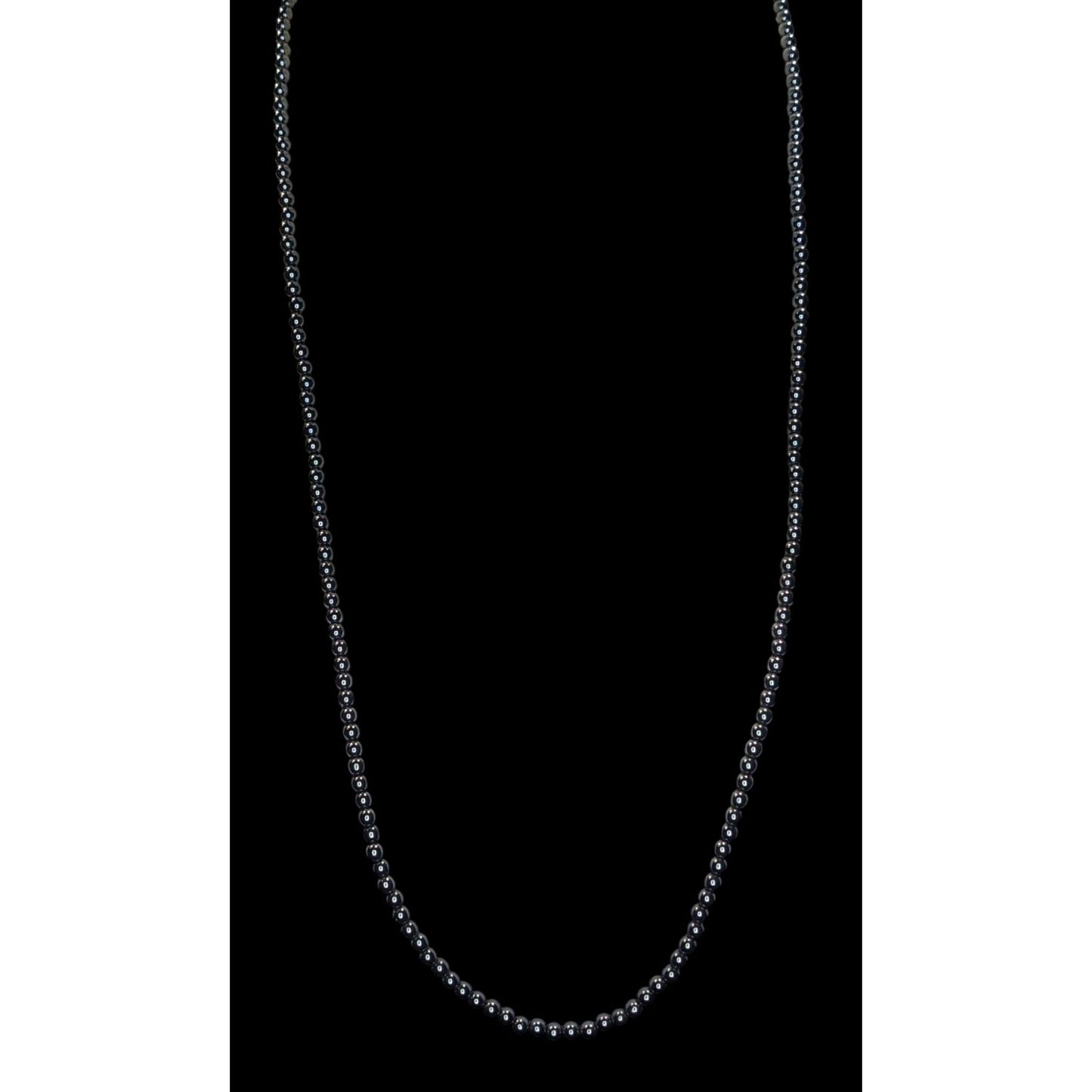 Hematite Beaded Necklace Long 27 Inches Polished Gemstone Jewelry