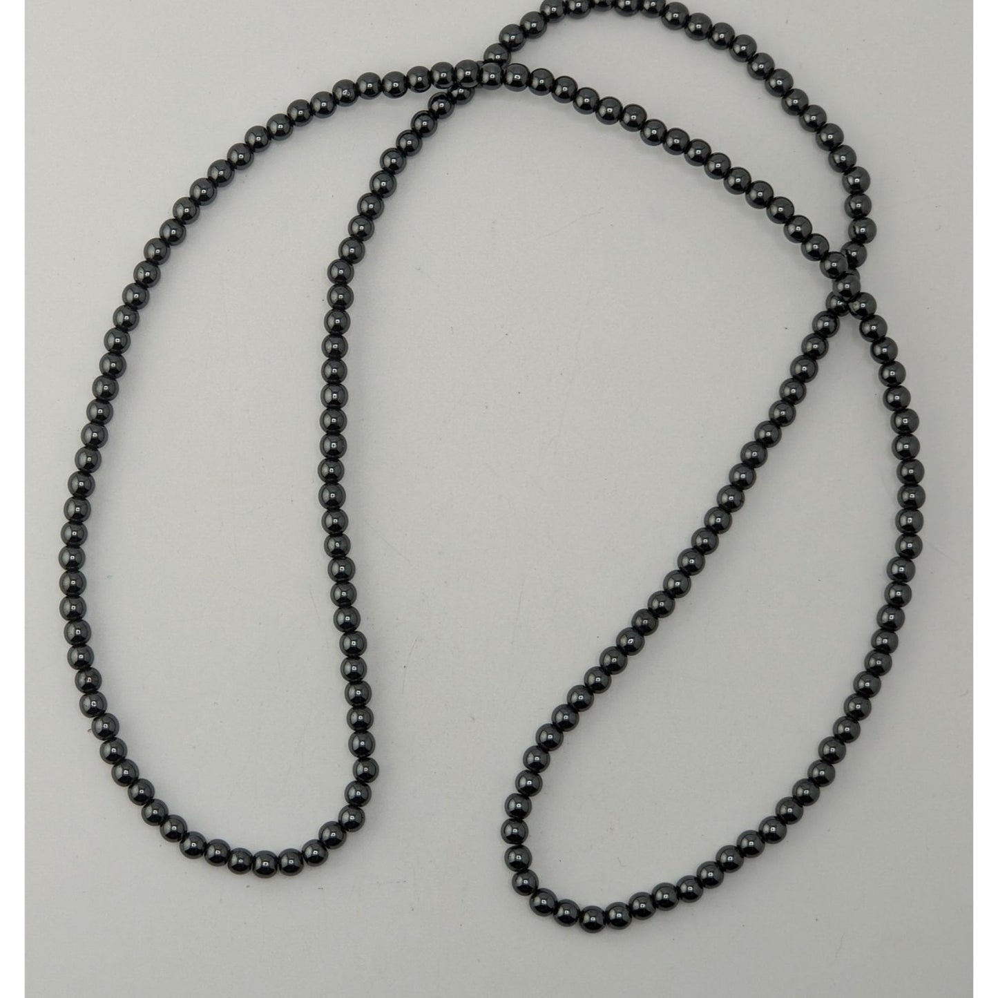 Hematite Beaded Necklace Long 27 Inches Polished Gemstone Jewelry