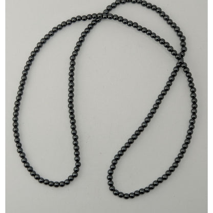 Hematite Beaded Necklace Long 27 Inches Polished Gemstone Jewelry