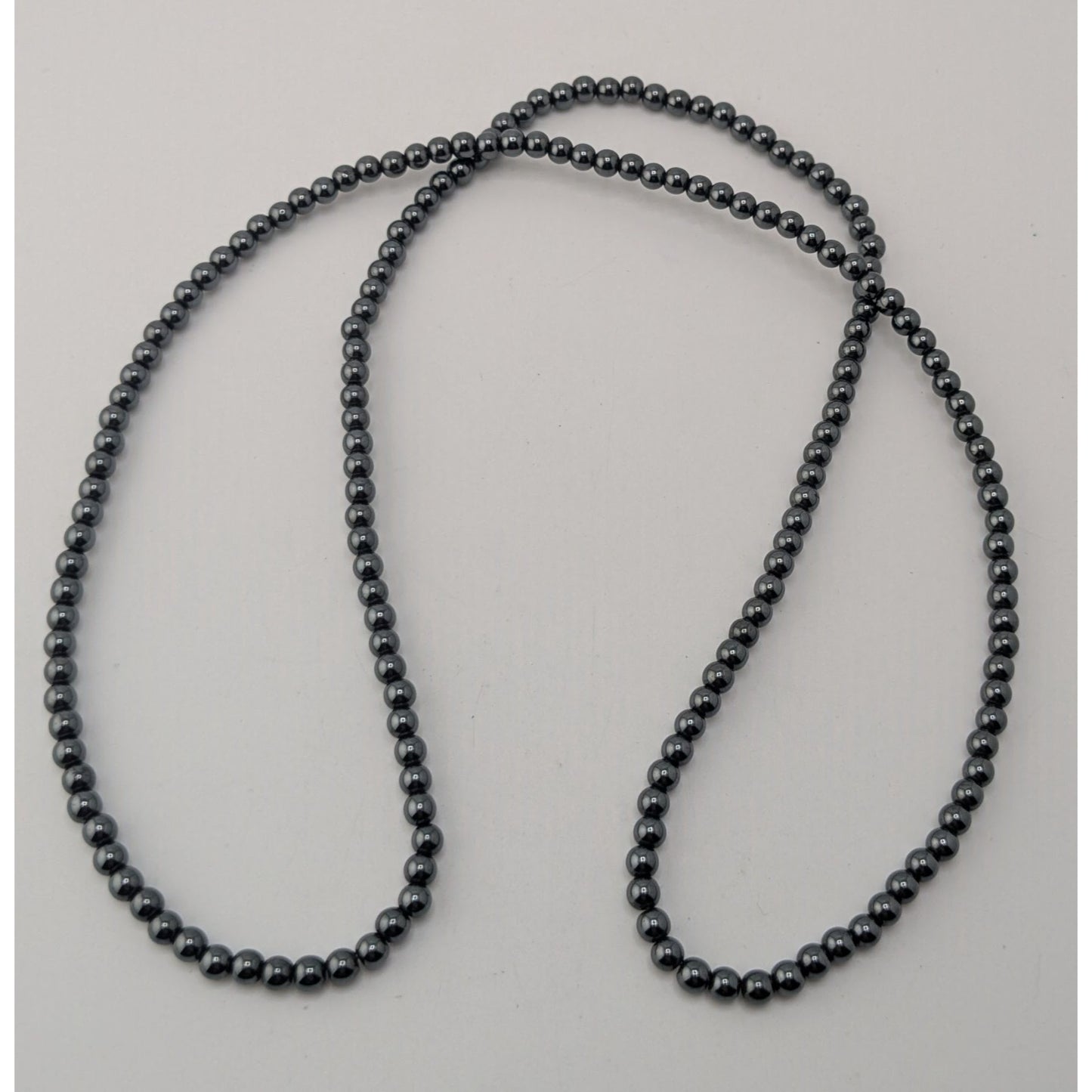 Hematite Beaded Necklace Long 27 Inches Polished Gemstone Jewelry