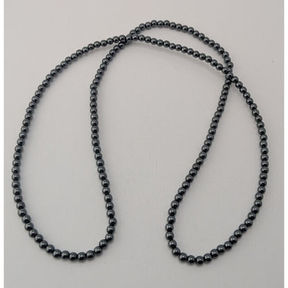 Hematite Beaded Necklace Long 27 Inches Polished Gemstone Jewelry