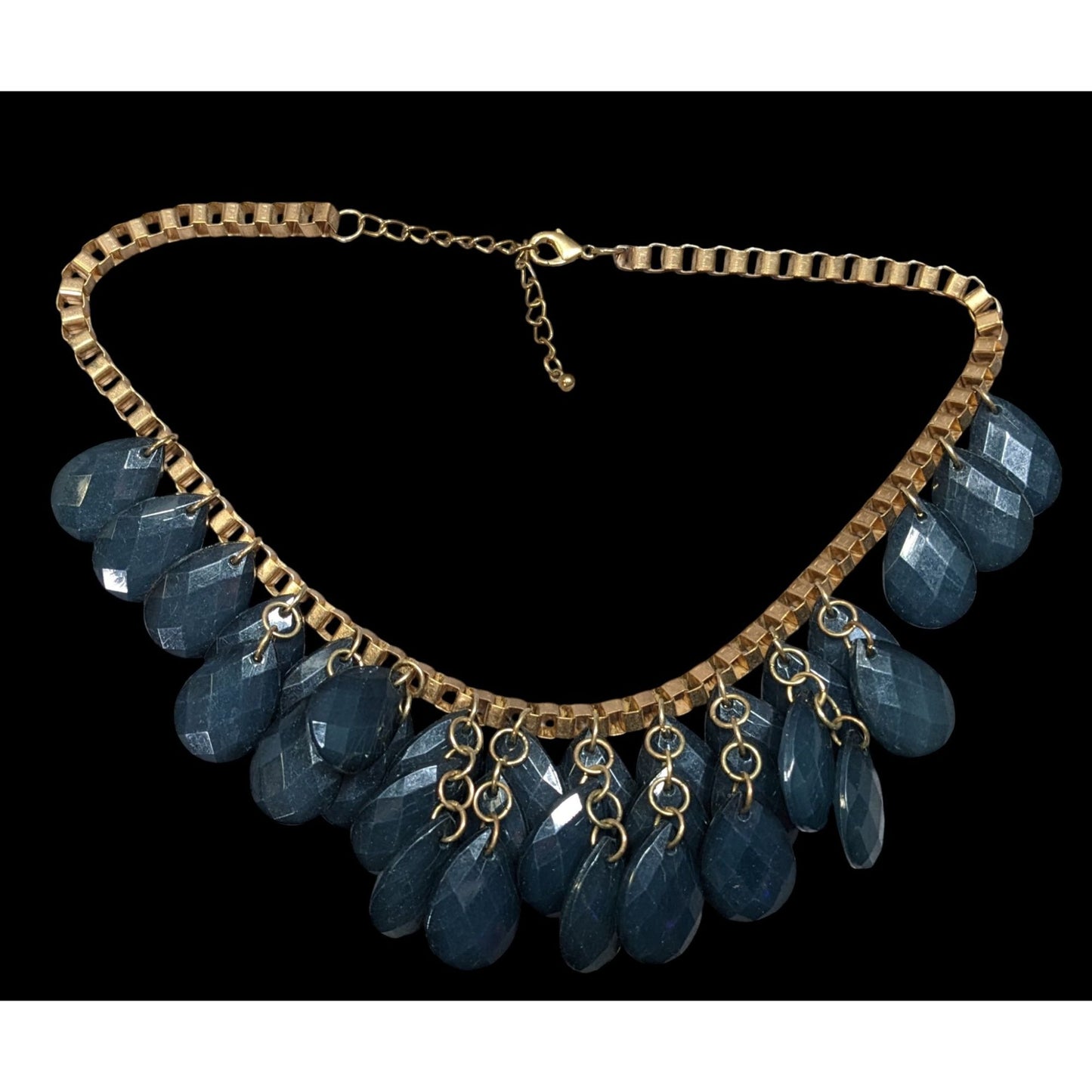 Y2K Glam Navy And Gold Tone Teardrop Fringe Necklace