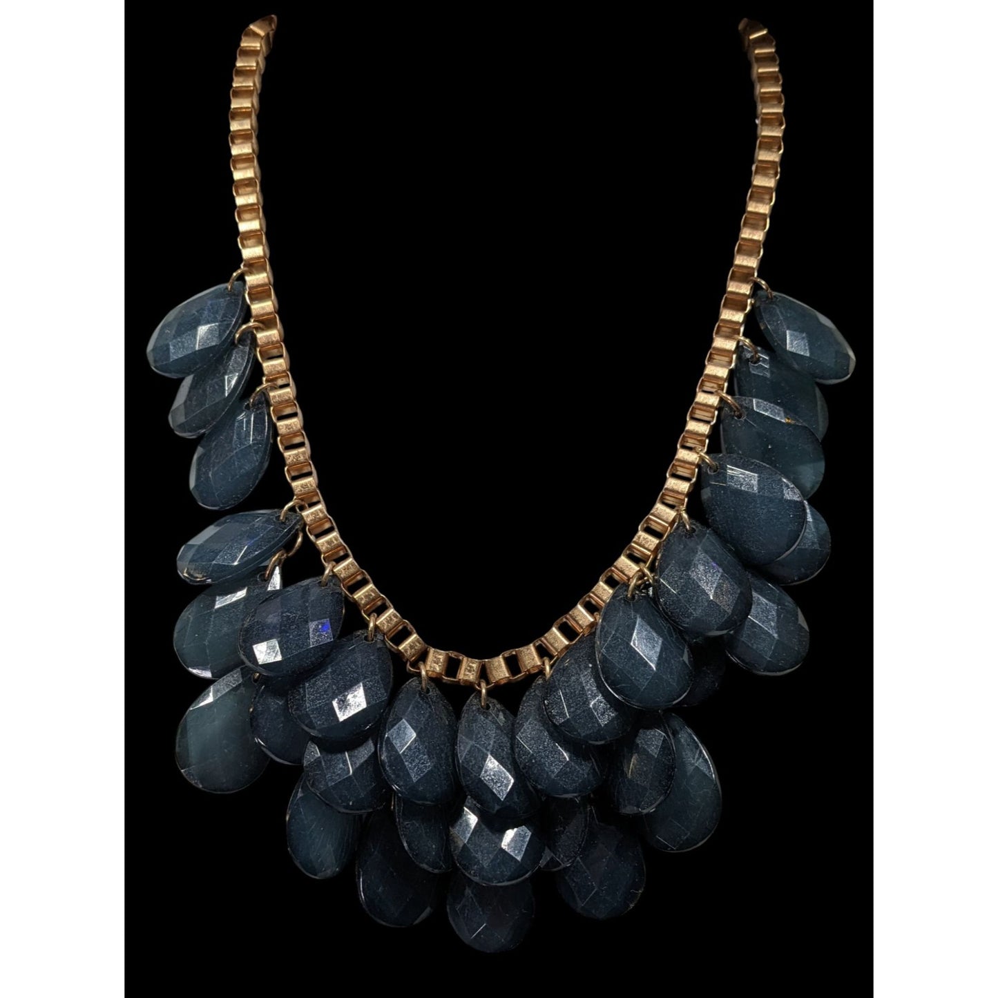 Y2K Glam Navy And Gold Tone Teardrop Fringe Necklace