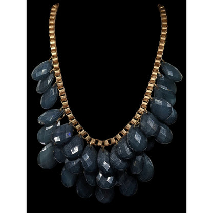 Y2K Glam Navy And Gold Tone Teardrop Fringe Necklace