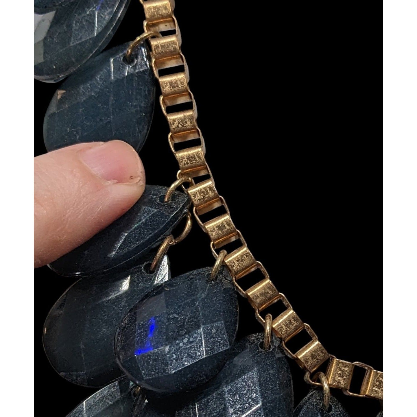 Y2K Glam Navy And Gold Tone Teardrop Fringe Necklace