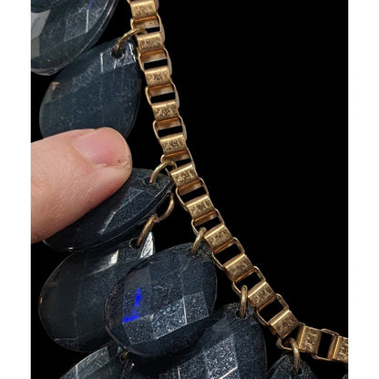 Y2K Glam Navy And Gold Tone Teardrop Fringe Necklace