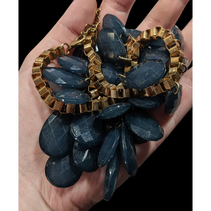 Y2K Glam Navy And Gold Tone Teardrop Fringe Necklace