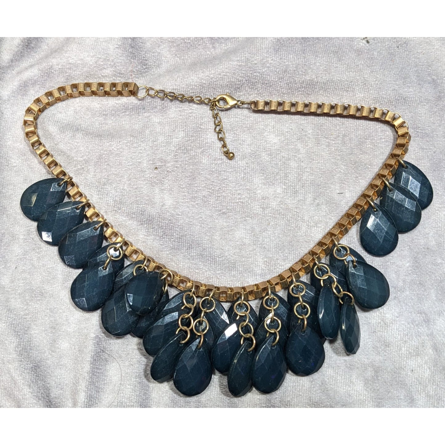 Y2K Glam Navy And Gold Tone Teardrop Fringe Necklace