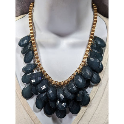 Y2K Glam Navy And Gold Tone Teardrop Fringe Necklace