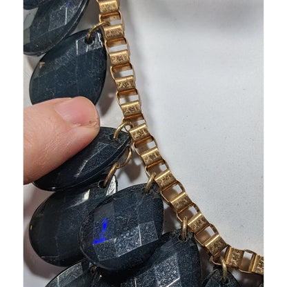 Y2K Glam Navy And Gold Tone Teardrop Fringe Necklace