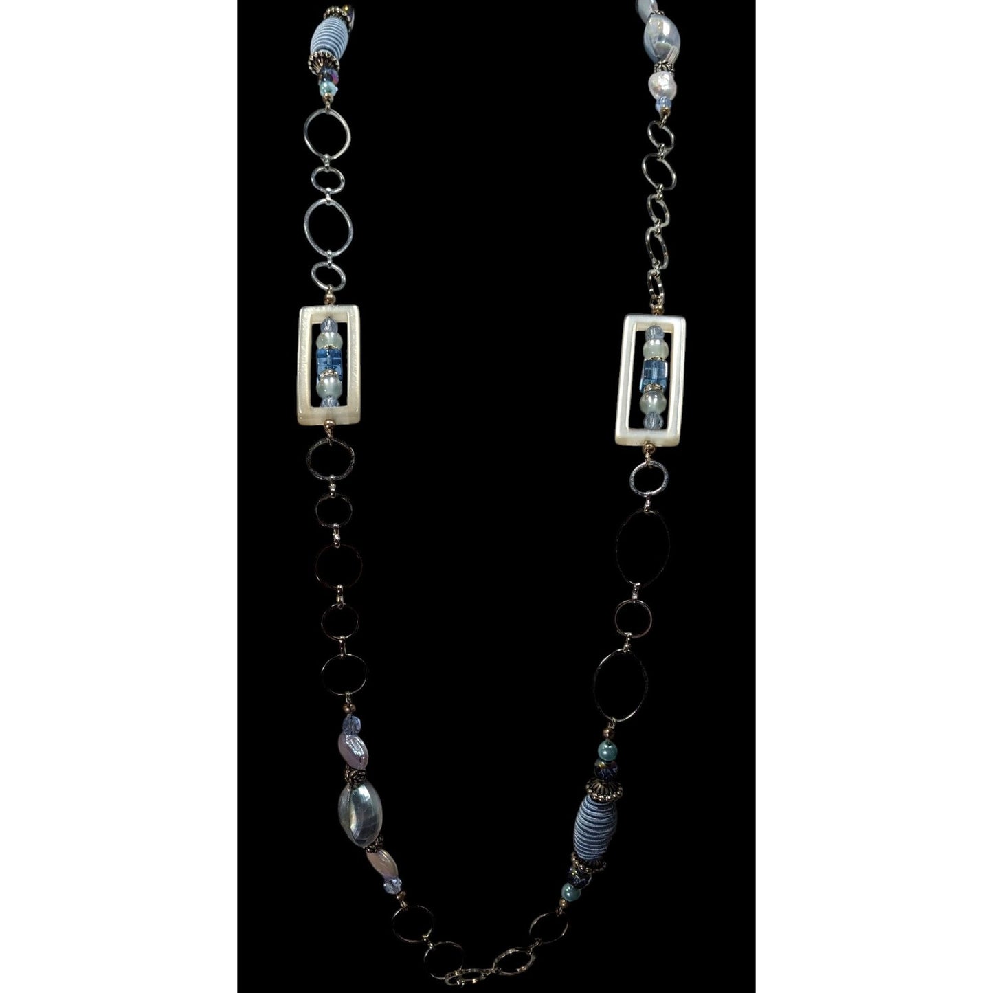 Mermaidcore Princess Blue And Silver Tone Pearl Glass And Lucite Necklace