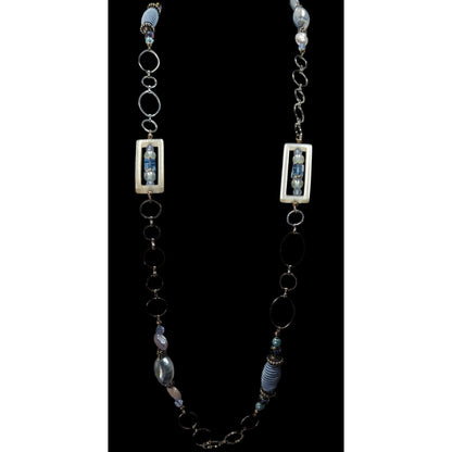 Mermaidcore Princess Blue And Silver Tone Pearl Glass And Lucite Necklace