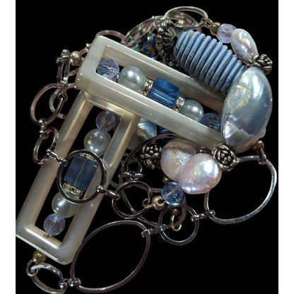 Mermaidcore Princess Blue And Silver Tone Pearl Glass And Lucite Necklace
