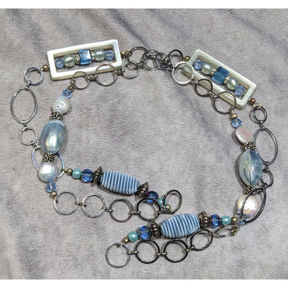 Mermaidcore Princess Blue And Silver Tone Pearl Glass And Lucite Necklace