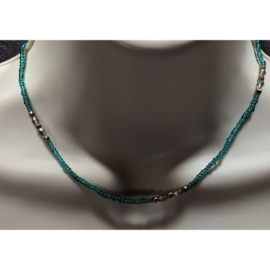 Handmade Blue Glass Beaded Necklace With Gold Tone Accents