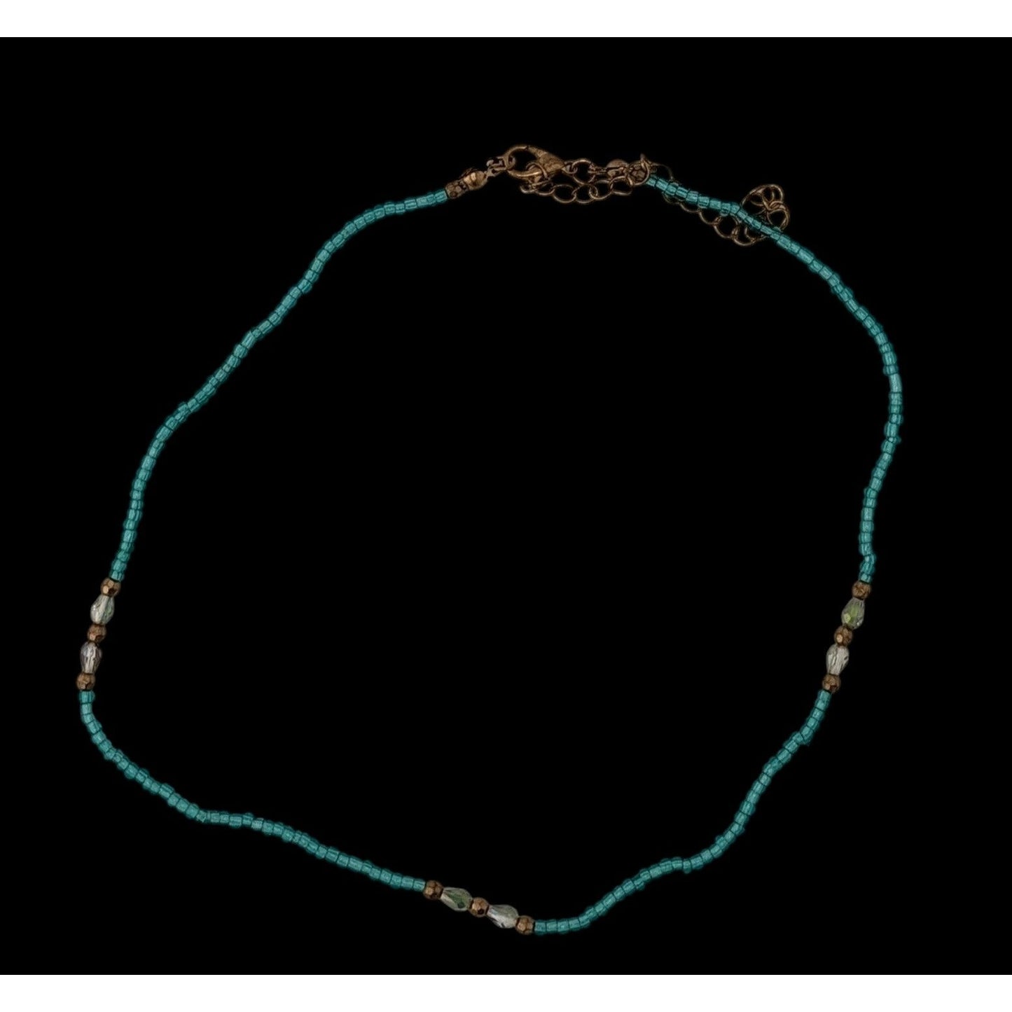 Handmade Blue Glass Beaded Necklace With Gold Tone Accents