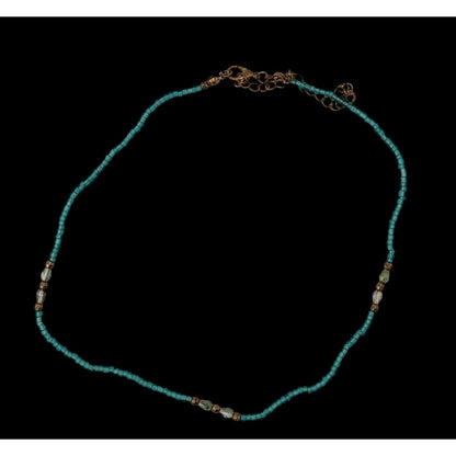 Handmade Blue Glass Beaded Necklace With Gold Tone Accents