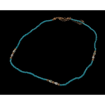 Handmade Blue Glass Beaded Necklace With Gold Tone Accents