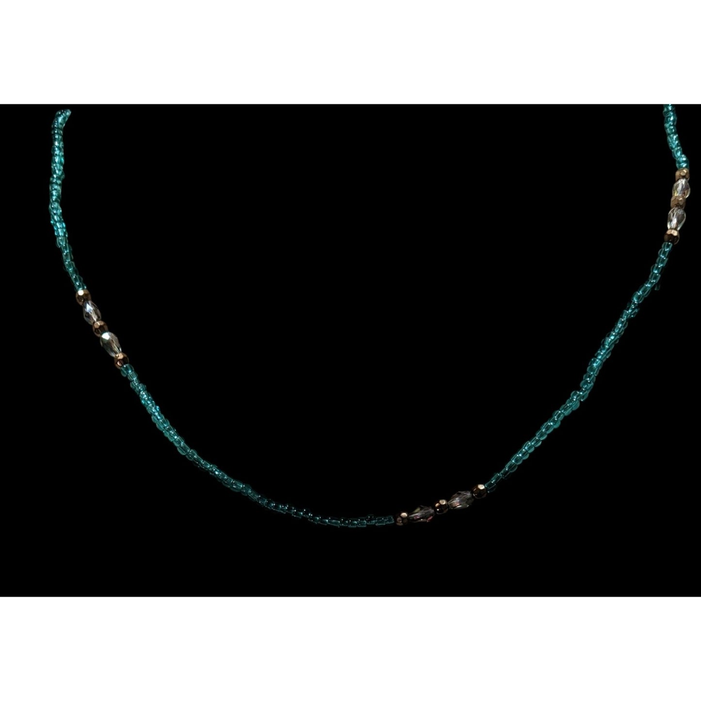 Handmade Blue Glass Beaded Necklace With Gold Tone Accents