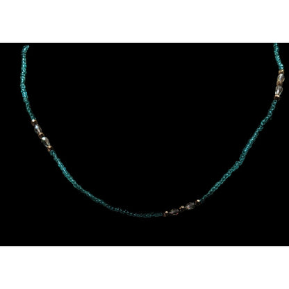 Handmade Blue Glass Beaded Necklace With Gold Tone Accents