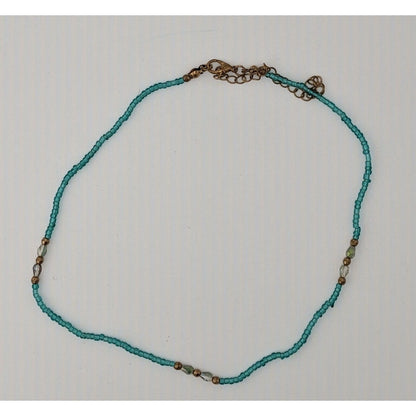 Handmade Blue Glass Beaded Necklace With Gold Tone Accents