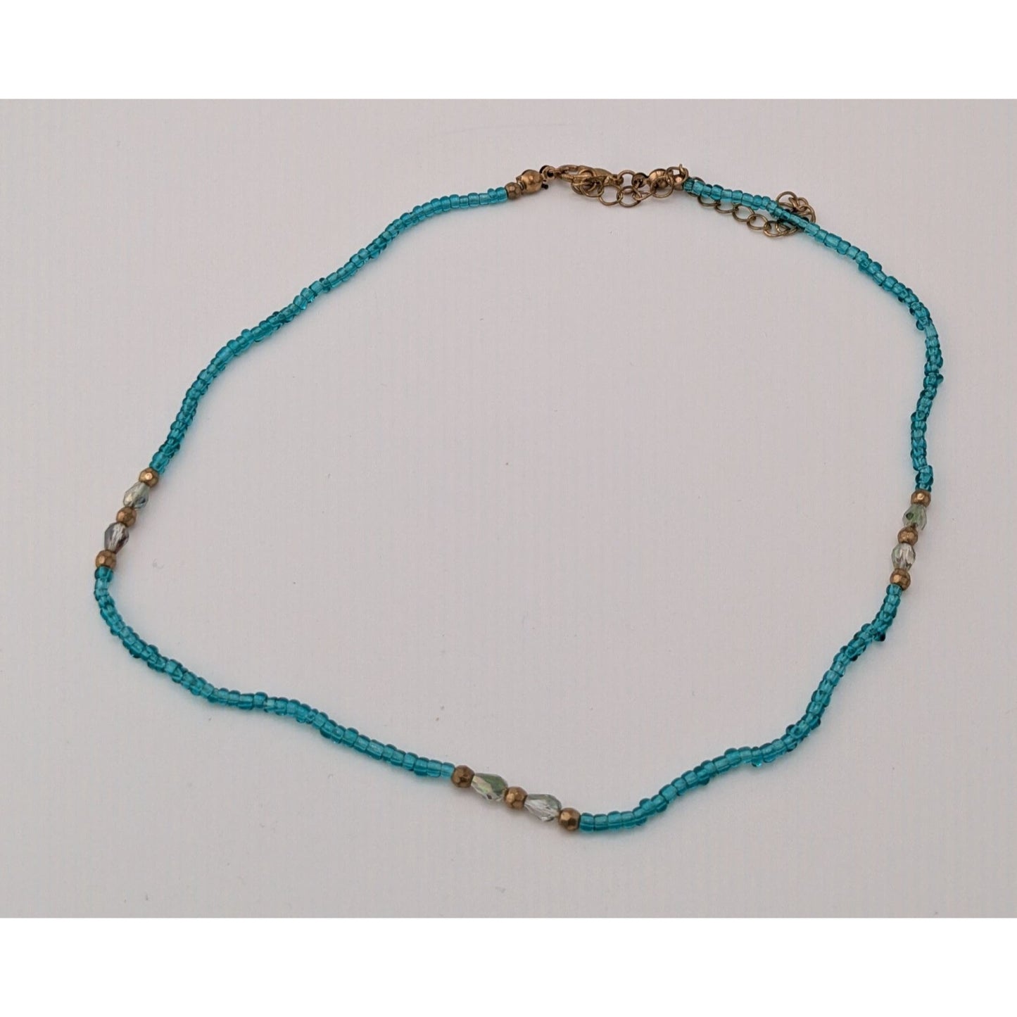 Handmade Blue Glass Beaded Necklace With Gold Tone Accents