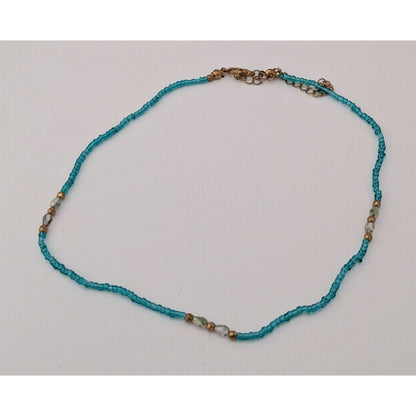 Handmade Blue Glass Beaded Necklace With Gold Tone Accents