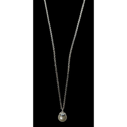 Faux Pearl Ball Pendant On Silver-Tone Long Chain