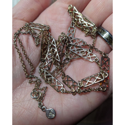 Vintage Loft Lattice Link Silver Tone Chain Necklace