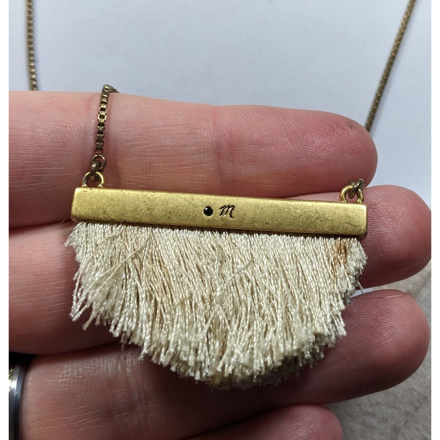 Madewell Dreamkeeper Cream And Gold Tone Fringe Pendant Necklace