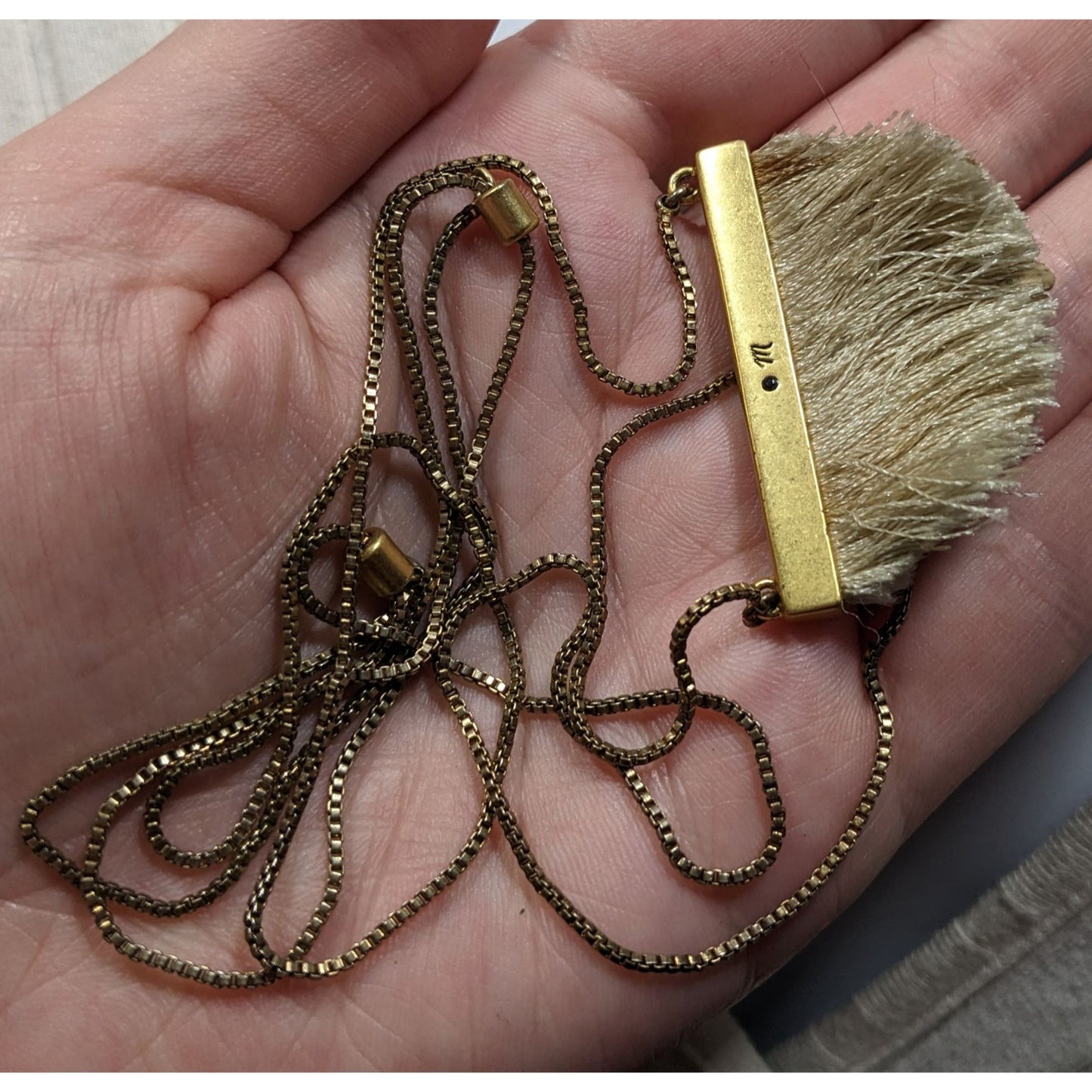 Madewell Dreamkeeper Cream And Gold Tone Fringe Pendant Necklace