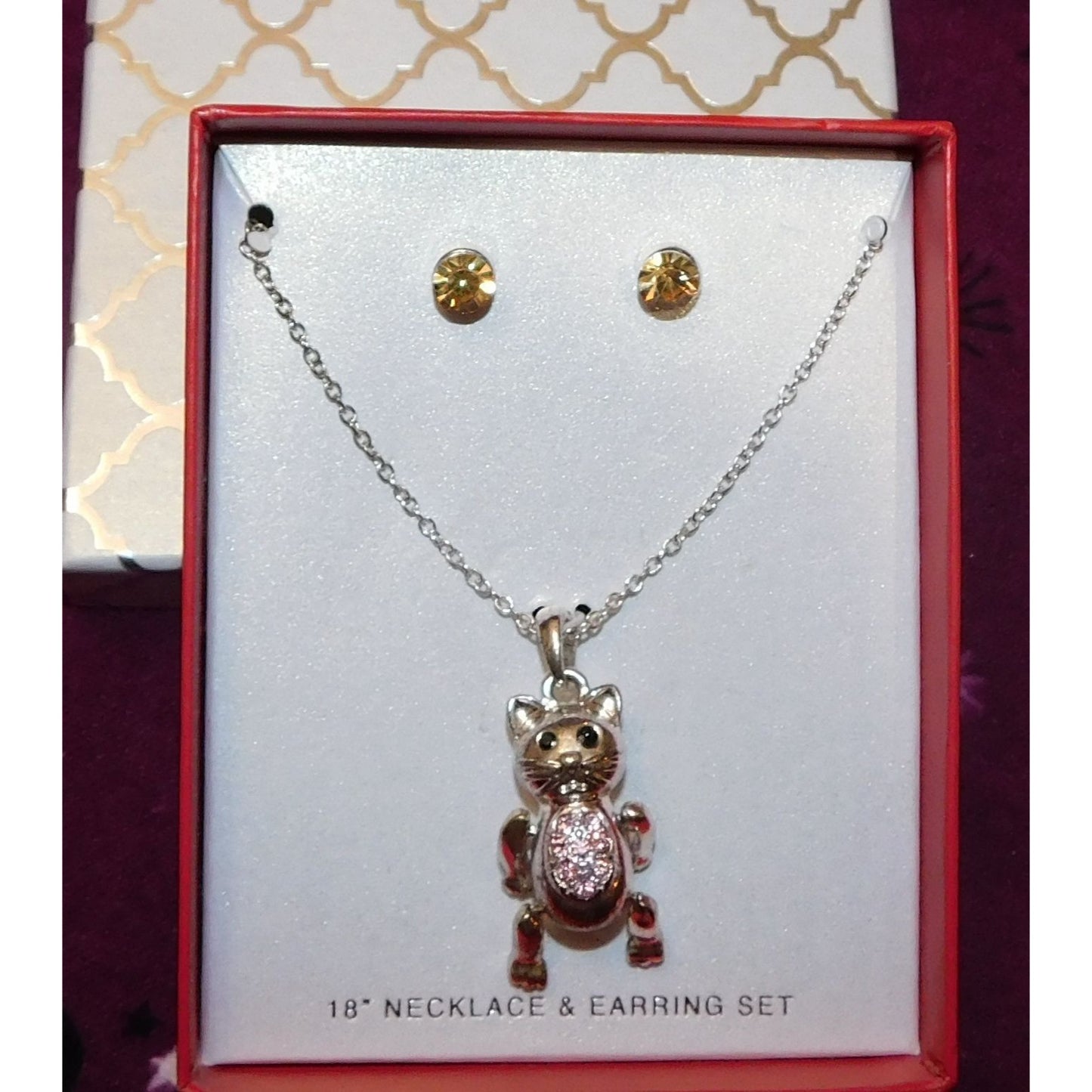 Articulated Cat Necklace And Earring Set