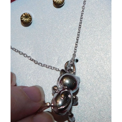 Articulated Cat Necklace And Earring Set