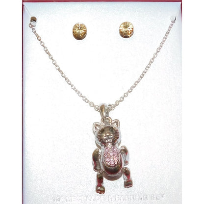 Articulated Cat Necklace And Earring Set