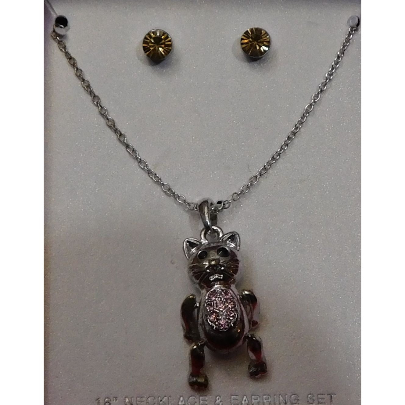 Articulated Cat Necklace And Earring Set