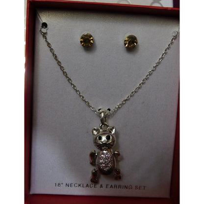 Articulated Cat Necklace And Earring Set