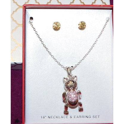 Articulated Cat Necklace And Earring Set