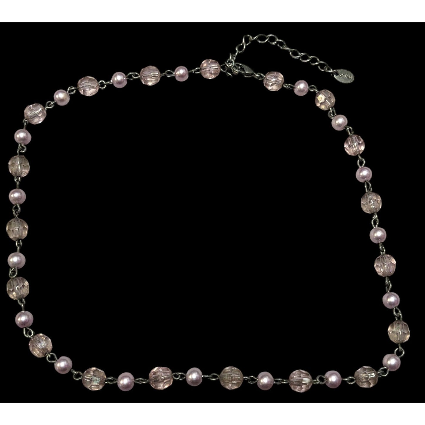 Vintage 90s Claire's Coquette Pink And Silver Beaded Necklace