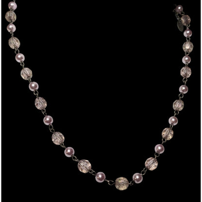 Vintage 90s Claire's Coquette Pink And Silver Beaded Necklace