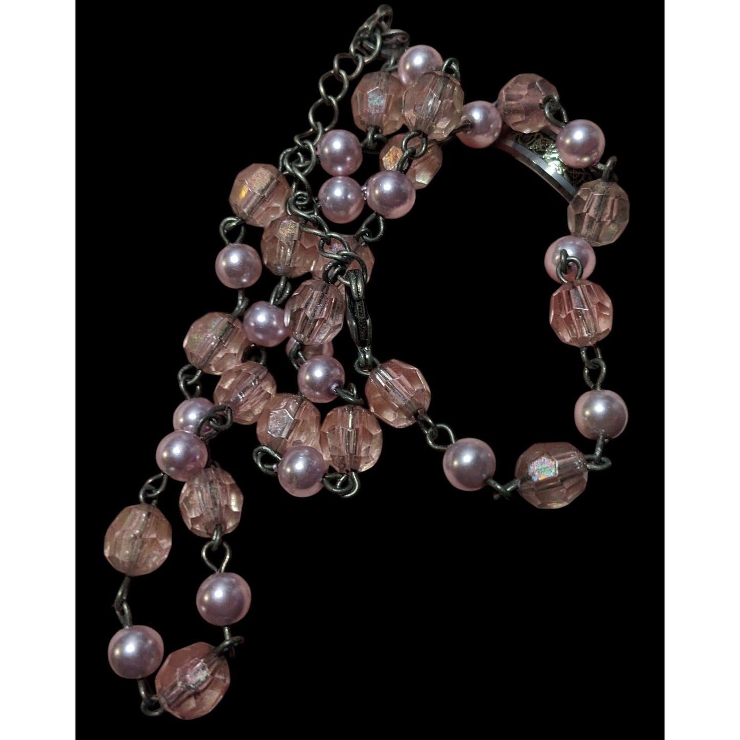 Vintage 90s Claire's Coquette Pink And Silver Beaded Necklace